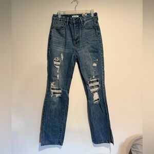 Good American Good Boy Jeans Size 4/27 High Rise Boot Slit Distressed Denim